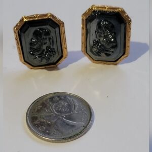 Gold and Black Cameo Clip On Earrings